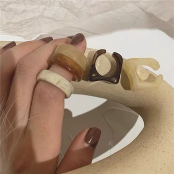 Ötfős geometriai gyűrűkészlet gyantából, elektroplatált, női minimalist stílus