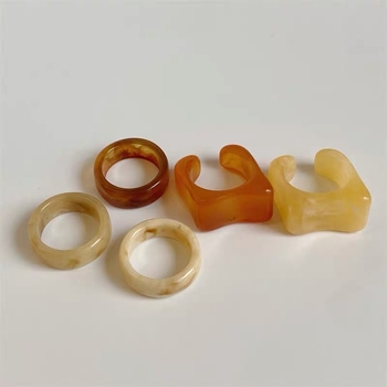 Ötfős geometriai gyűrűkészlet gyantából, elektroplatált, női minimalist stílus