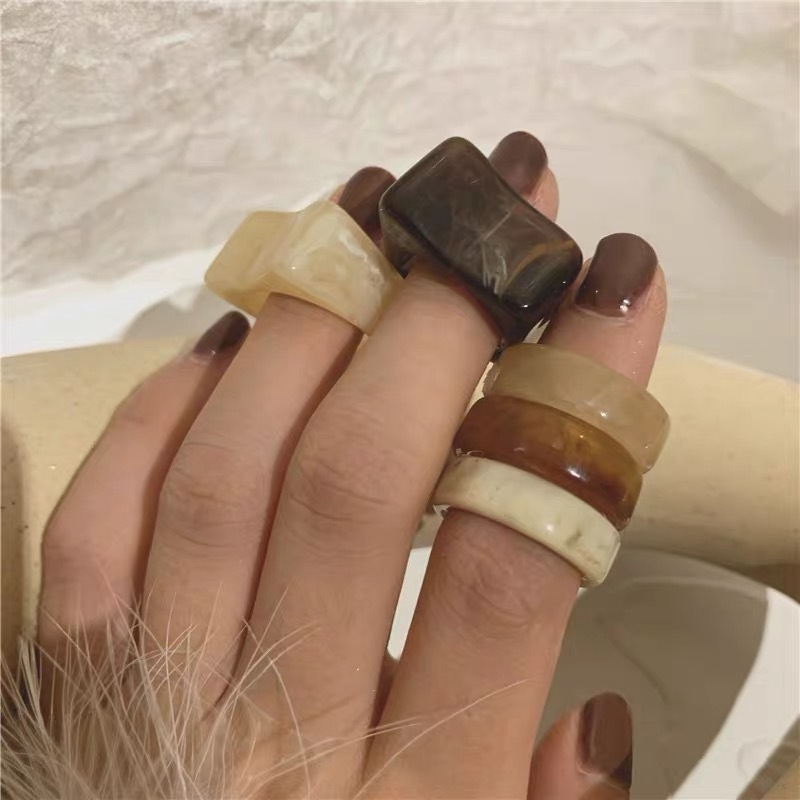 Ötfős geometriai gyűrűkészlet gyantából, elektroplatált, női minimalist stílus