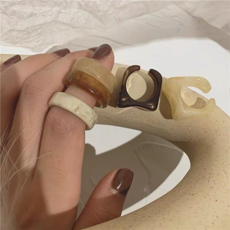 Ötfős geometriai gyűrűkészlet gyantából, elektroplatált, női minimalist stílus