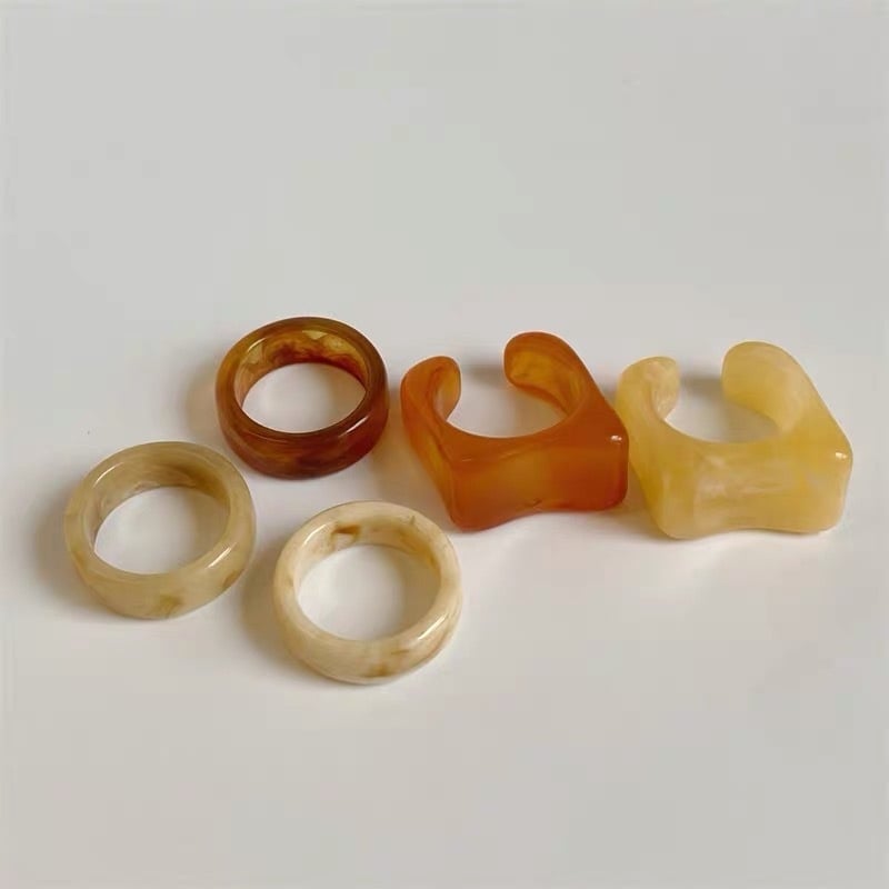 Ötfős geometriai gyűrűkészlet gyantából, elektroplatált, női minimalist stílus