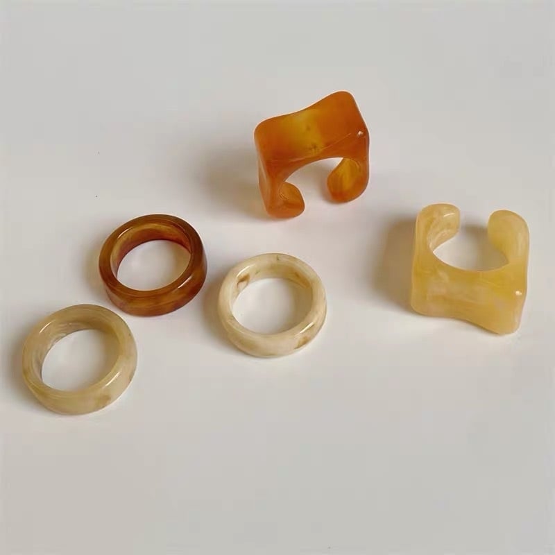 Ötfős geometriai gyűrűkészlet gyantából, elektroplatált, női minimalist stílus