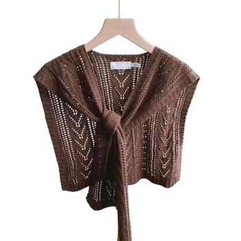 Плетен шал за жени, райета, имитационна яка, полиестер, рапорно плетиво