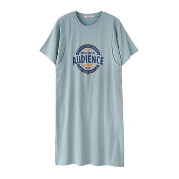 Φόρεμα θηλασμού με πρόσβαση, μίντι Α-γραμμή, βαμβάκι 95%+, στρογγυλή λαιμόκοψη, μανίκια 3/4, ιαπωνο-κορεατικό στυλ χαλάρωσης.