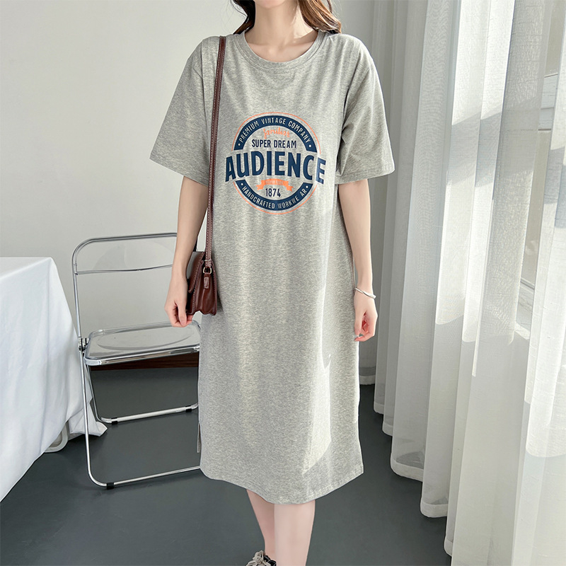 Φόρεμα θηλασμού με πρόσβαση, μίντι Α-γραμμή, βαμβάκι 95%+, στρογγυλή λαιμόκοψη, μανίκια 3/4, ιαπωνο-κορεατικό στυλ χαλάρωσης.