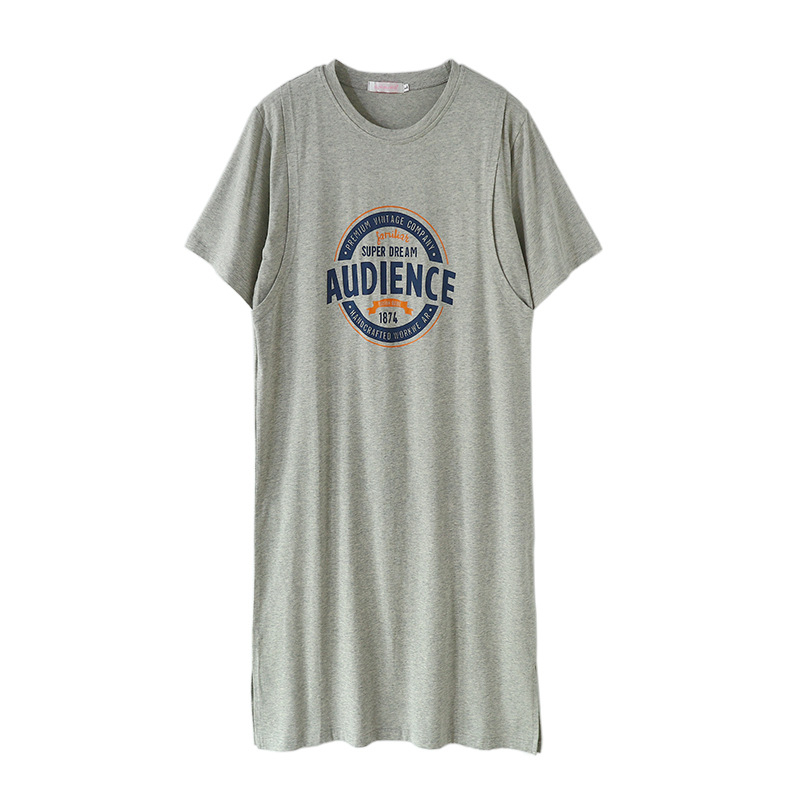 Φόρεμα θηλασμού με πρόσβαση, μίντι Α-γραμμή, βαμβάκι 95%+, στρογγυλή λαιμόκοψη, μανίκια 3/4, ιαπωνο-κορεατικό στυλ χαλάρωσης.