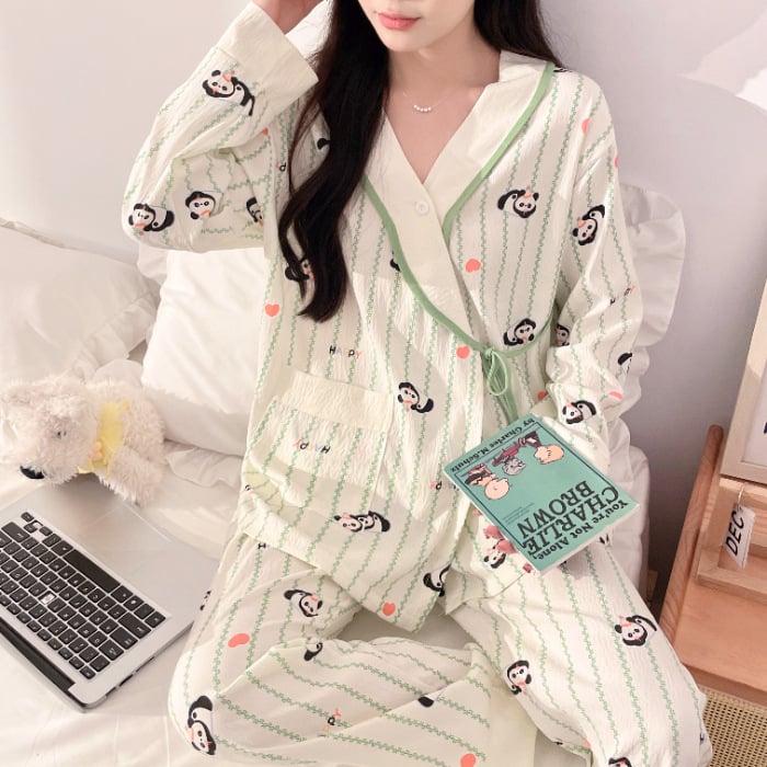 Cloud Cotton set za trudnoće: postpartum, kimono stil, dugi rukavi, hlače, kućna odjeća, proljeće 2025 izdanje, pogodan za sve sezone