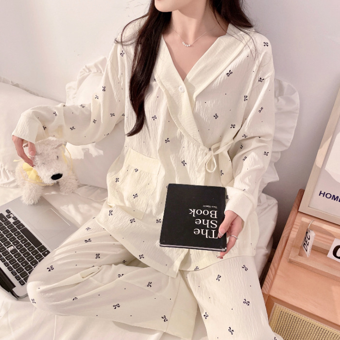 Cloud Cotton set za trudnoće: postpartum, kimono stil, dugi rukavi, hlače, kućna odjeća, proljeće 2025 izdanje, pogodan za sve sezone