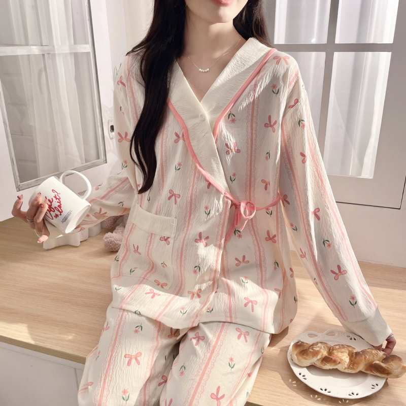 Cloud Cotton set za trudnoće: postpartum, kimono stil, dugi rukavi, hlače, kućna odjeća, proljeće 2025 izdanje, pogodan za sve sezone