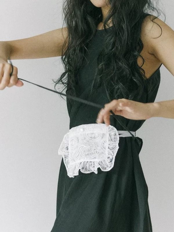 Čipkasta tašna za struk, prozirna, vezanje, pamuk, mekana, svjež i sladak stil