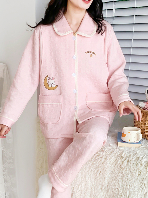 Pidžama set za trudnice od Air Cotton materijala, otisak zeca, otvor za dojenje, dugi rukavi, hlače