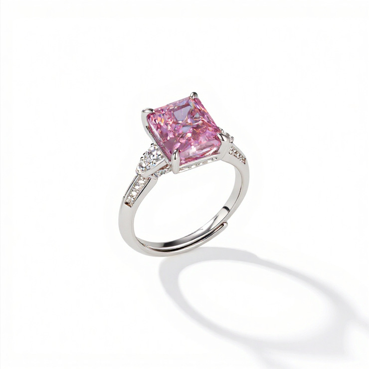 Zhou Hengfu Jewelry prsten od 925 srebra, kvadratnog geometrijskog oblika, premaz pravim zlatom, čarobni stil