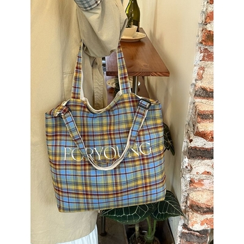 Geantă tote din canvas pentru femei, formă orizontală pătrată, buzunar patch interior, o curea de umăr, lansare toamna 2025