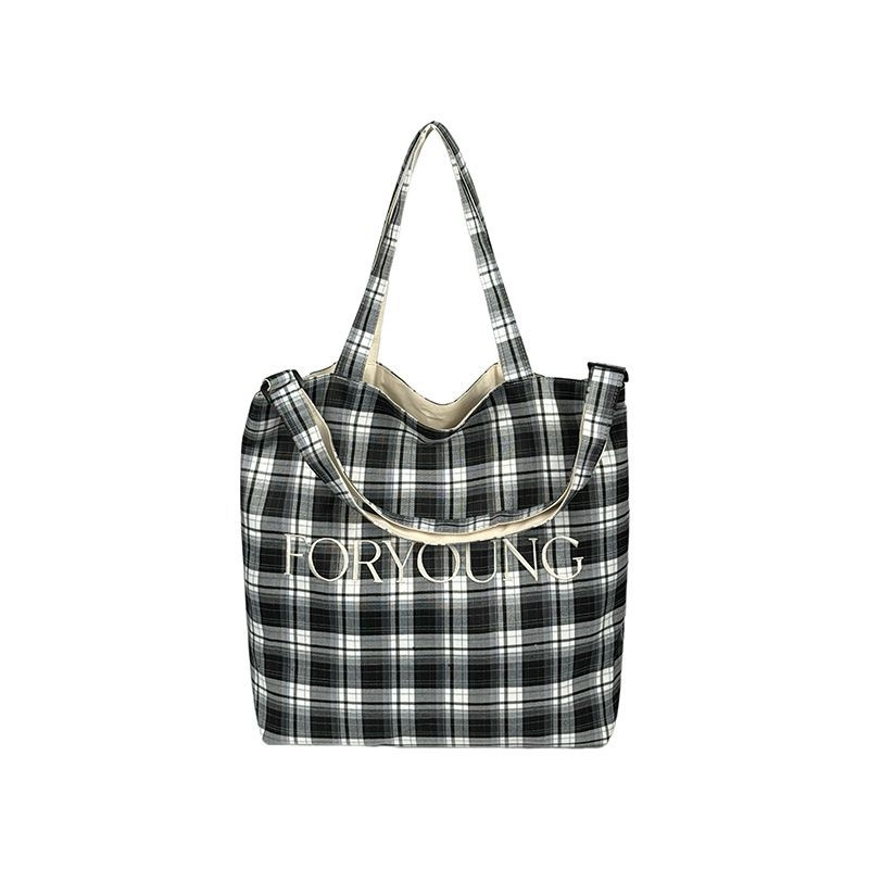 Geantă tote din canvas pentru femei, formă orizontală pătrată, buzunar patch interior, o curea de umăr, lansare toamna 2025