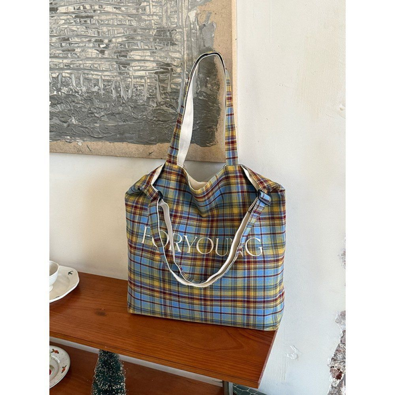 Geantă tote din canvas pentru femei, formă orizontală pătrată, buzunar patch interior, o curea de umăr, lansare toamna 2025