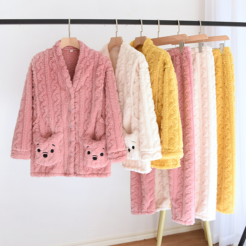 Flanel Pijama za dojenje zimi, debeli materijal, dugi rukavi i dugi hlače, jednobojni, kvadratni ovratnik, otvor za dojenje