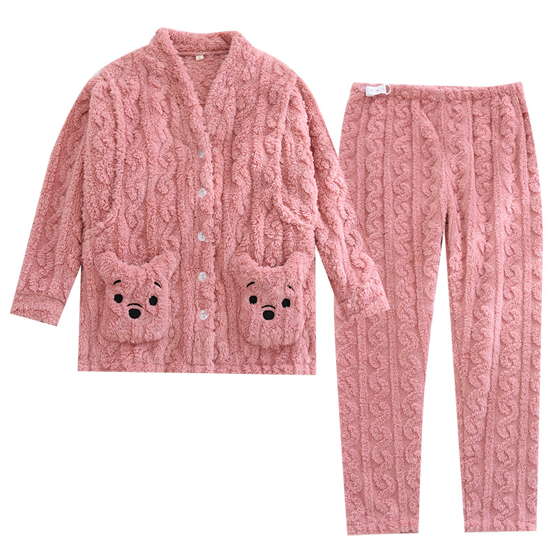 Flanel Pijama za dojenje zimi, debeli materijal, dugi rukavi i dugi hlače, jednobojni, kvadratni ovratnik, otvor za dojenje