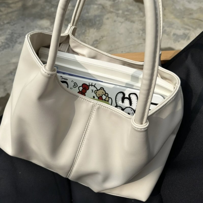 Geantă Tote pentru femei, stil urban minimalist, material PU, vară 2023, formă orizontal pătrată, buzunar interior cu fermoar și buzunar pentru telefon