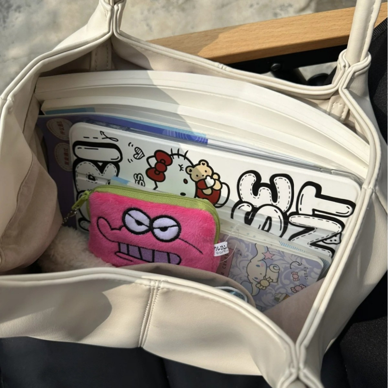 Geantă Tote pentru femei, stil urban minimalist, material PU, vară 2023, formă orizontal pătrată, buzunar interior cu fermoar și buzunar pentru telefon