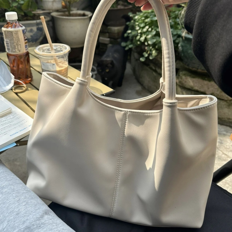 Geantă Tote pentru femei, stil urban minimalist, material PU, vară 2023, formă orizontal pătrată, buzunar interior cu fermoar și buzunar pentru telefon
