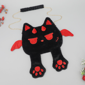 Geantă de umăr din pluș, închidere cu fermoar, căptușeală din pluș, curea simplă