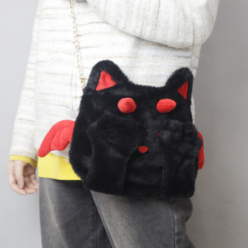 Geantă de umăr din pluș, închidere cu fermoar, căptușeală din pluș, curea simplă