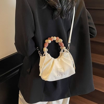 Geantă de damă din nylon, stil bucket, cu fermoar, formă rotundă, căptușeală PU, buzunar interior laminat, Primăvara 2025