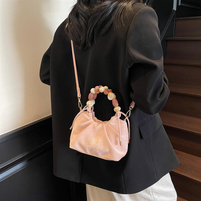 Geantă de damă din nylon, stil bucket, cu fermoar, formă rotundă, căptușeală PU, buzunar interior laminat, Primăvara 2025