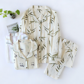 Costum postnatal pentru femei — 100% bumbac, țesătură subțire, mâneci lungi, guler de costum, pantaloni, îmbrăcăminte pentru casă