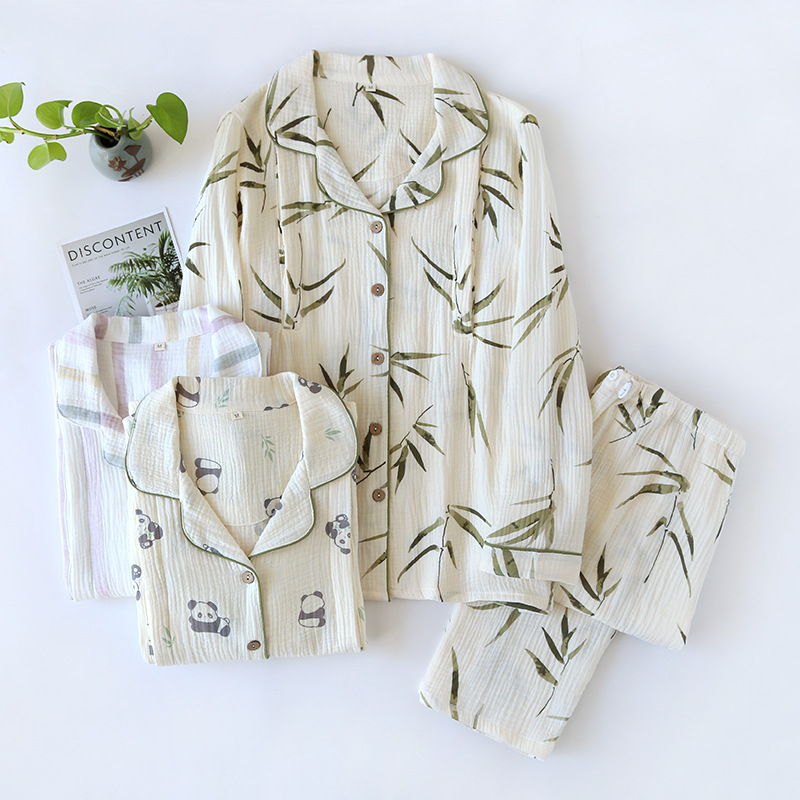 Costum postnatal pentru femei — 100% bumbac, țesătură subțire, mâneci lungi, guler de costum, pantaloni, îmbrăcăminte pentru casă