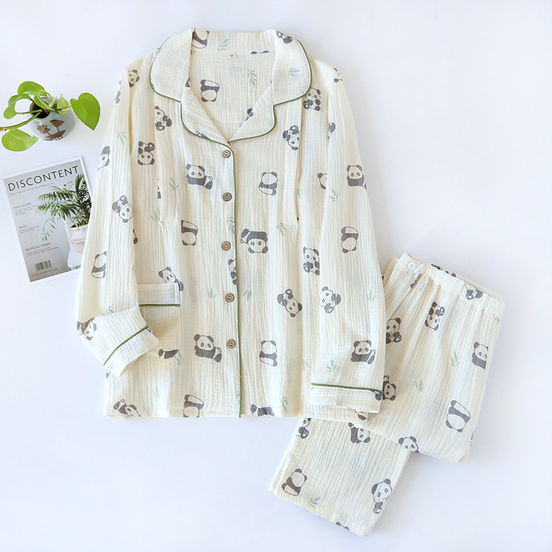 Costum postnatal pentru femei — 100% bumbac, țesătură subțire, mâneci lungi, guler de costum, pantaloni, îmbrăcăminte pentru casă