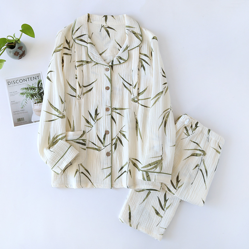 Costum postnatal pentru femei — 100% bumbac, țesătură subțire, mâneci lungi, guler de costum, pantaloni, îmbrăcăminte pentru casă