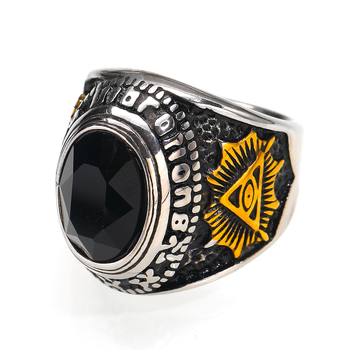 HAITEN inel din oțel inoxidabil, cu zirconiu, design geometric masculin