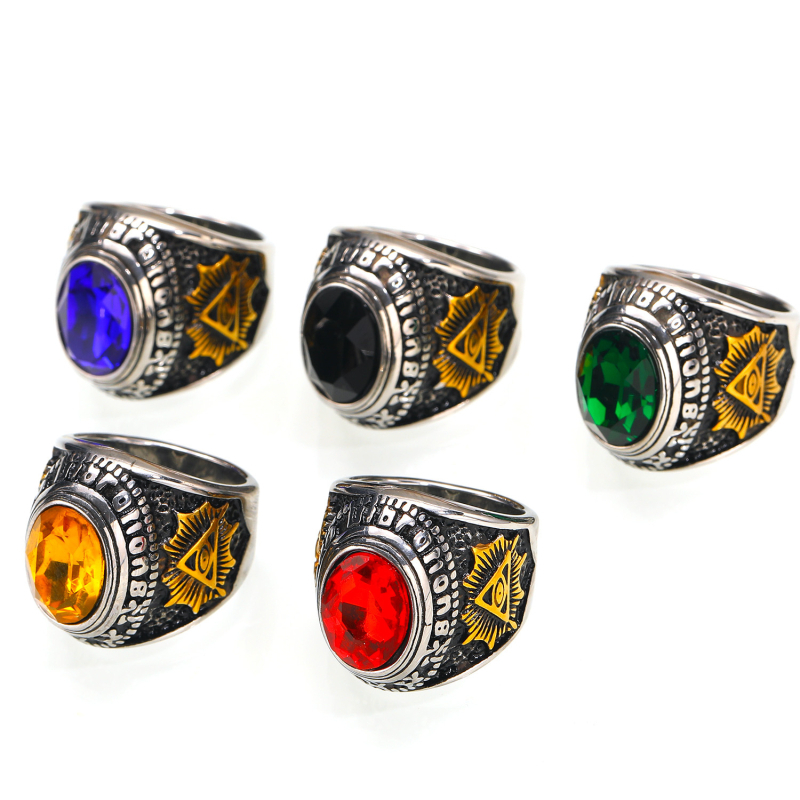 HAITEN inel din oțel inoxidabil, cu zirconiu, design geometric masculin