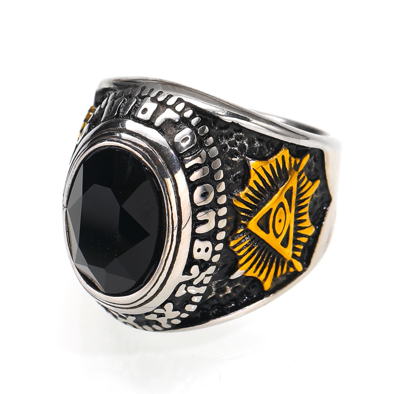 HAITEN inel din oțel inoxidabil, cu zirconiu, design geometric masculin