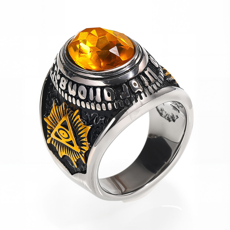 HAITEN inel din oțel inoxidabil, cu zirconiu, design geometric masculin