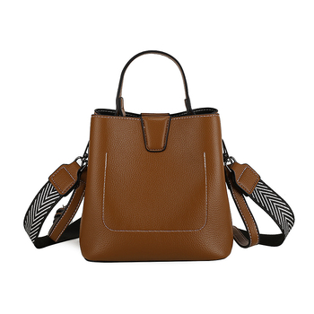 Xifeiqi PU Lychee leather bucket bag cu fermoar, stil stradal, curea dublă, formă vertical pătrată