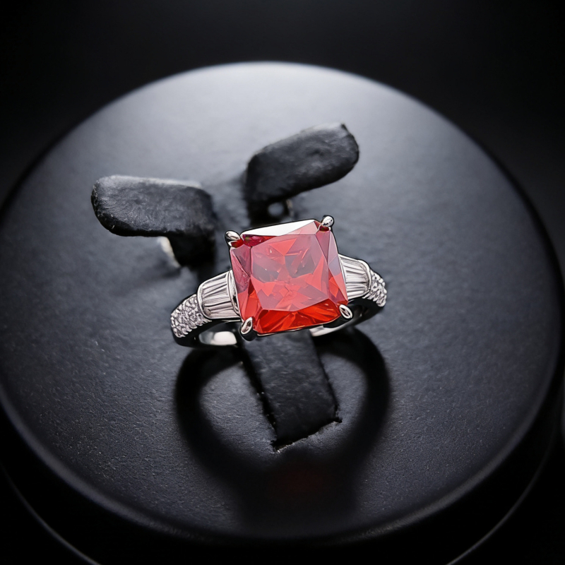 Női négyzet alakú gyűrű cirkóniával, aranyozott réz alap, polírozott felület, divatos stílus