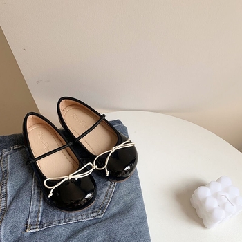 Pantofi din piele pentru fete — stil prințesă, vârf PU, talpă din cauciuc, guler scurt, căptușeală din piele, bandă elastică