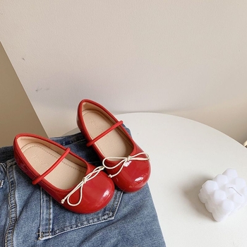 Pantofi din piele pentru fete — stil prințesă, vârf PU, talpă din cauciuc, guler scurt, căptușeală din piele, bandă elastică