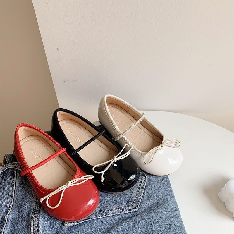 Pantofi din piele pentru fete — stil prințesă, vârf PU, talpă din cauciuc, guler scurt, căptușeală din piele, bandă elastică