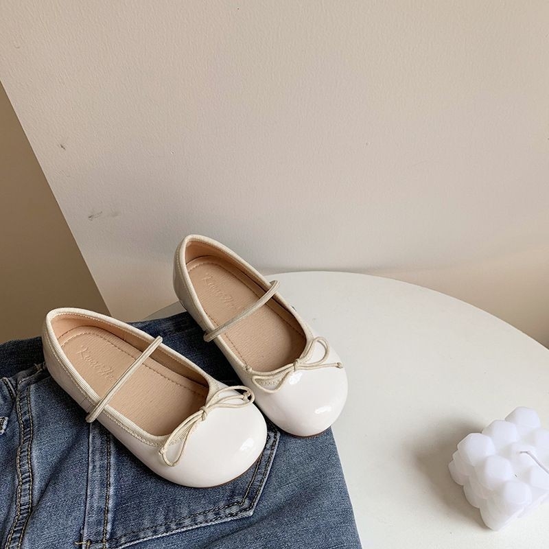 Pantofi din piele pentru fete — stil prințesă, vârf PU, talpă din cauciuc, guler scurt, căptușeală din piele, bandă elastică