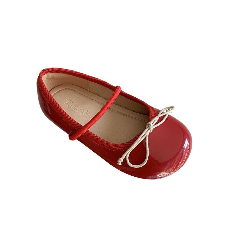 Pantofi din piele pentru fete — stil prințesă, vârf PU, talpă din cauciuc, guler scurt, căptușeală din piele, bandă elastică