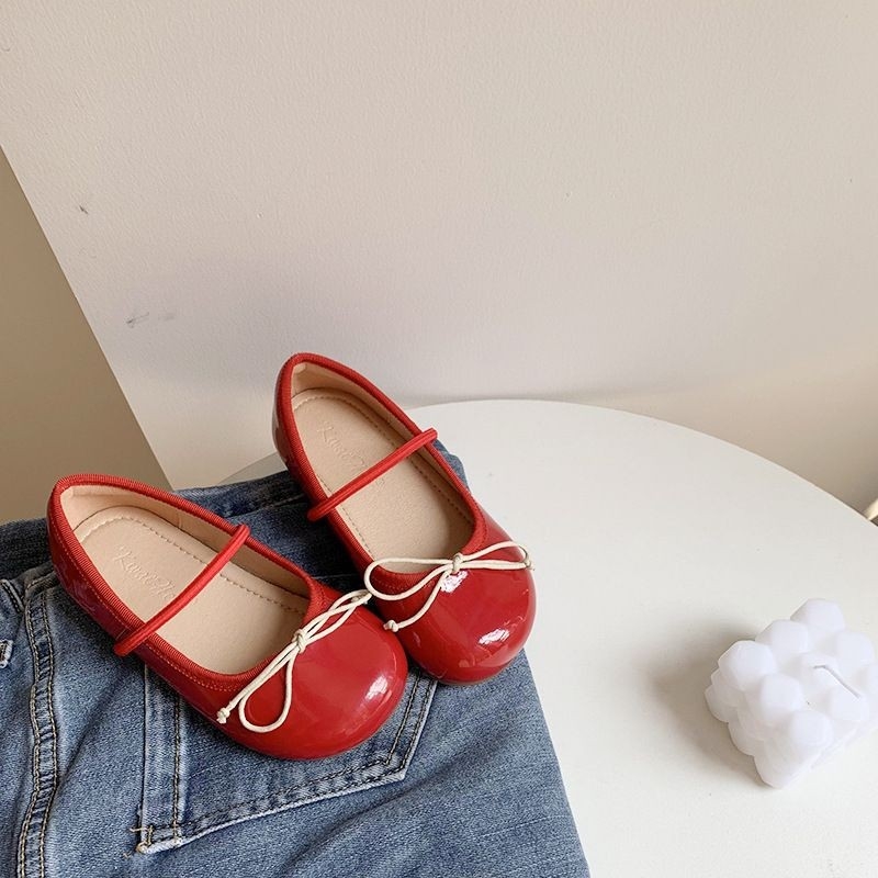 Pantofi din piele pentru fete — stil prințesă, vârf PU, talpă din cauciuc, guler scurt, căptușeală din piele, bandă elastică