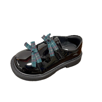 Mocasini pentru fete cu fundă în carouri, piele nubuk pe partea superioară, închidere Velcro, talpă din cauciuc