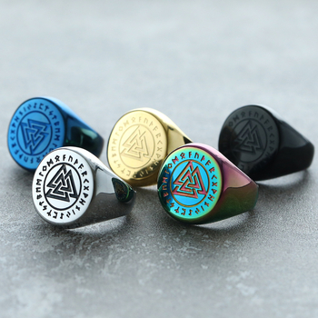 Inel din oțel de titan, design geometric, nod triunghiular, runa Luen Rune