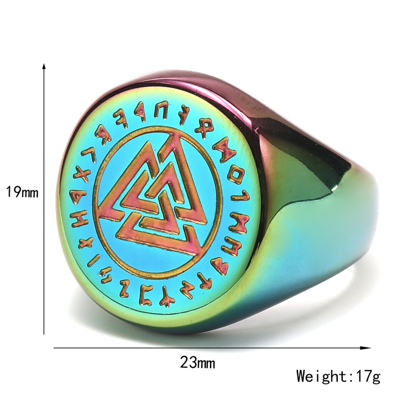 Inel din oțel de titan, design geometric, nod triunghiular, runa Luen Rune