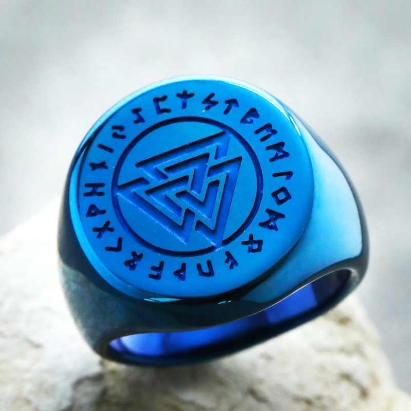 Inel din oțel de titan, design geometric, nod triunghiular, runa Luen Rune