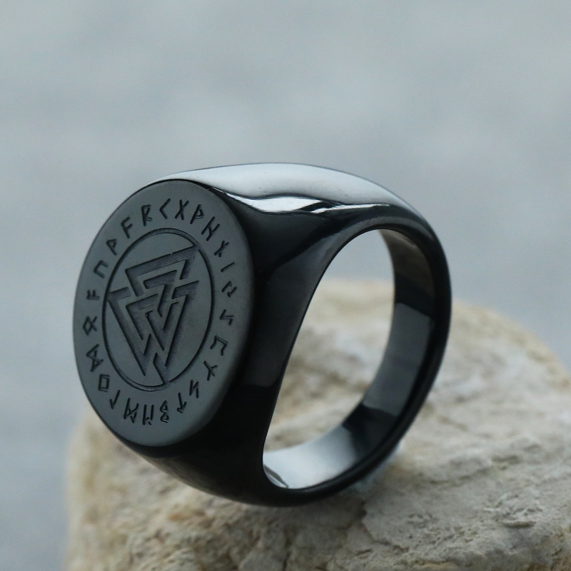 Inel din oțel de titan, design geometric, nod triunghiular, runa Luen Rune