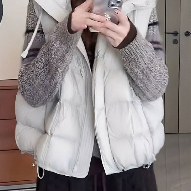 Vesta fără mâneci cu guler înalt, fermoar, umplutură din bumbac, material poliester, lungime standard